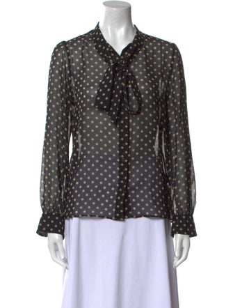 Nili Lotan Silk Polka Dot Print Button-Up Top