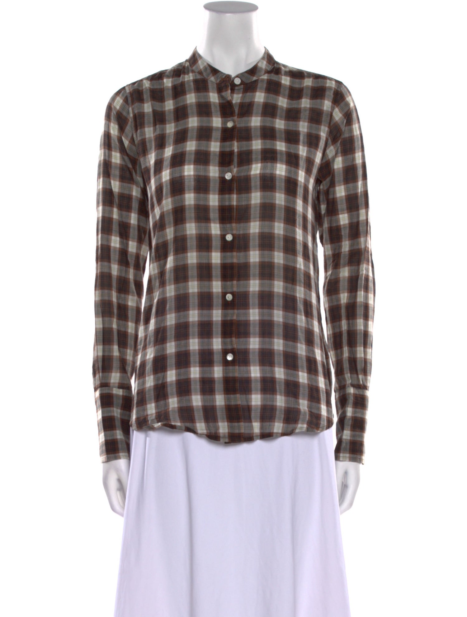 Nili Lotan Plaid Print Crew Neck Button-Up Top w/ Tags