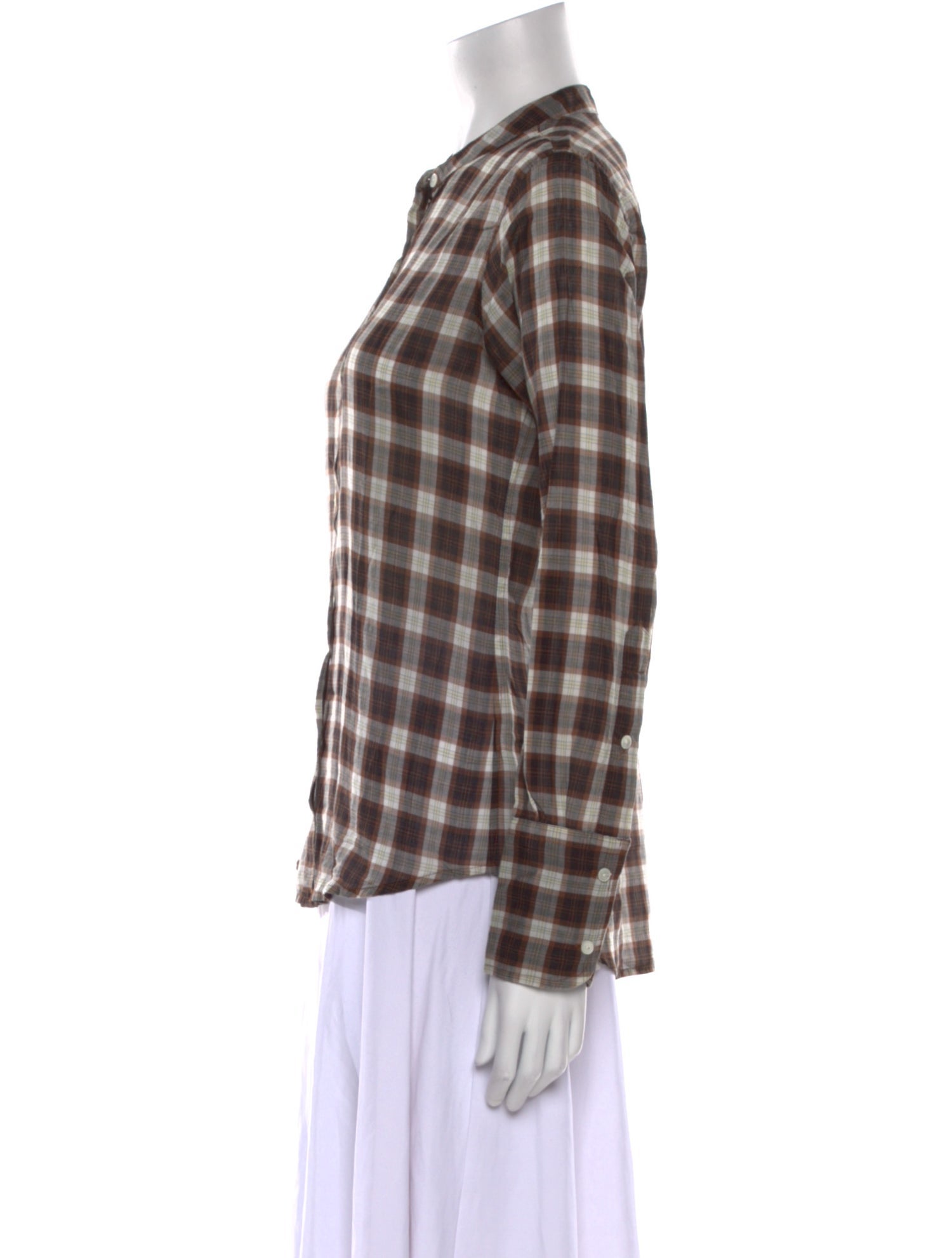 Nili Lotan Plaid Print Crew Neck Button-Up Top w/ Tags