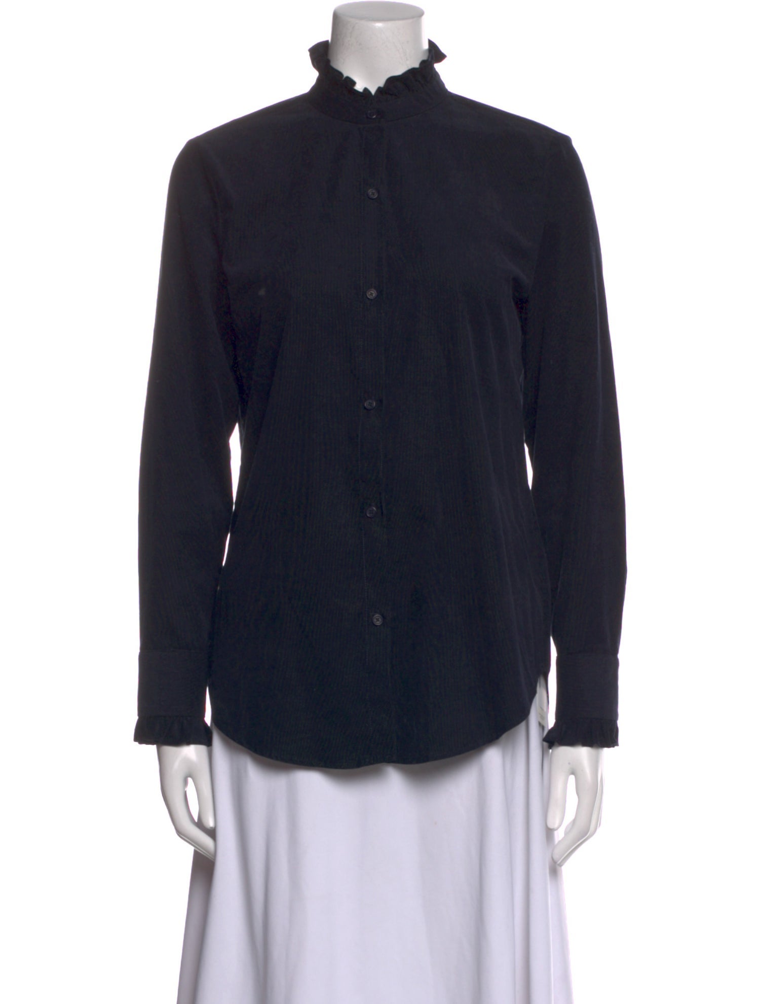 Nili Lotan Mock Neck Long Sleeve Button-Up Top