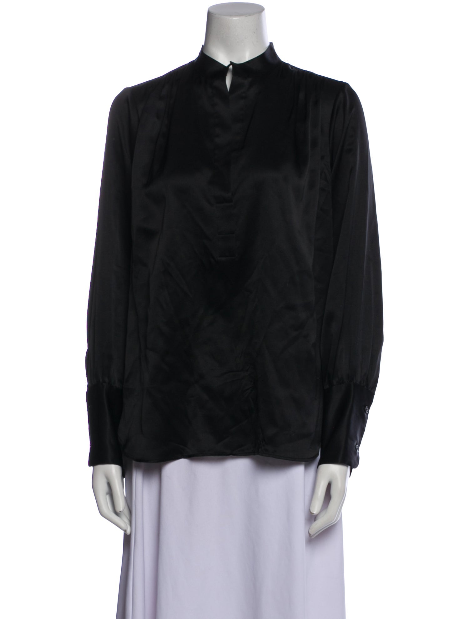 Nili Lotan Silk Mock Neck Button-Up Top