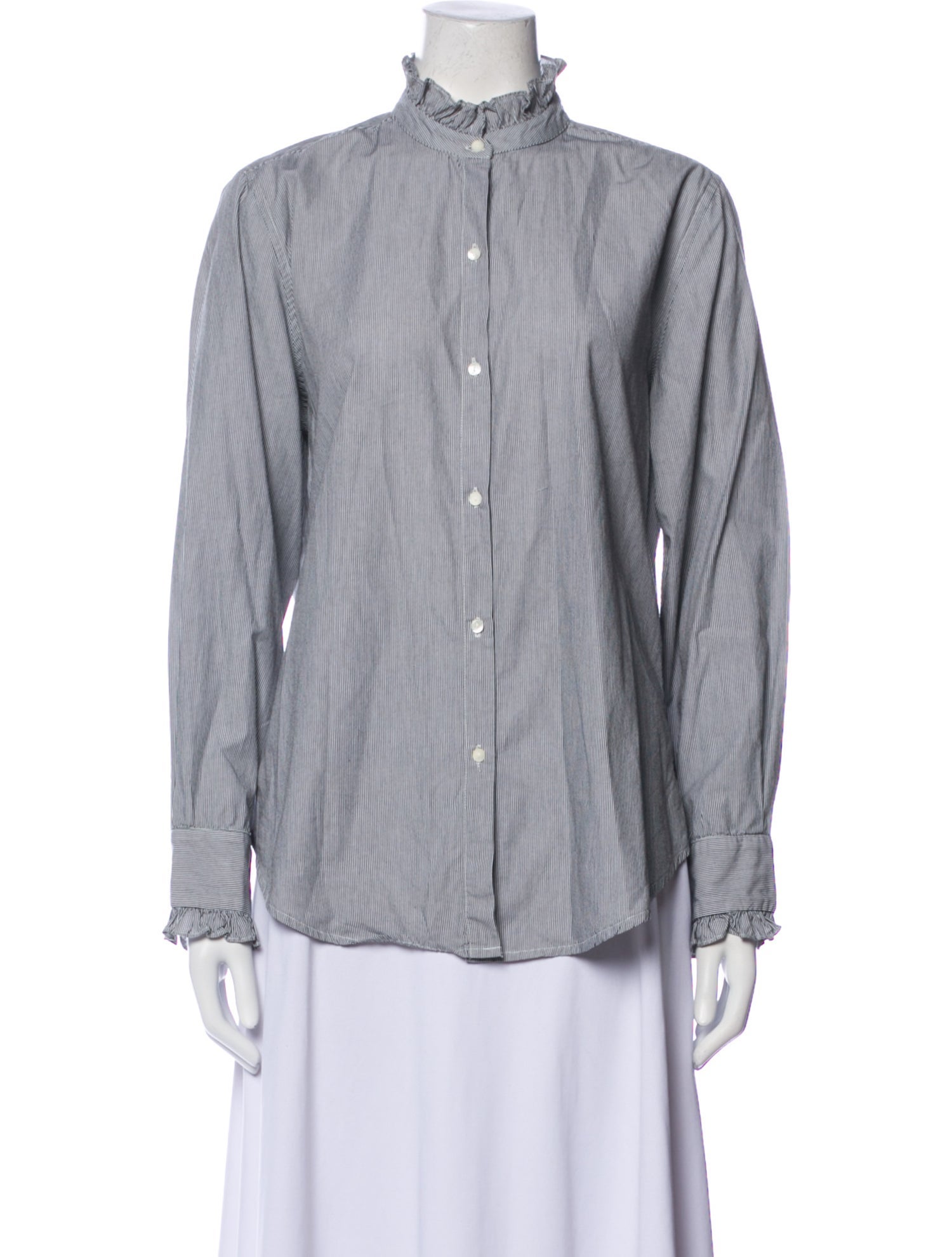 Nili Lotan Striped Mock Neck Button-Up Top