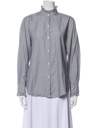 Nili Lotan Striped Mock Neck Button-Up Top