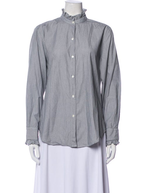 Nili Lotan Striped Mock Neck Button-Up Top