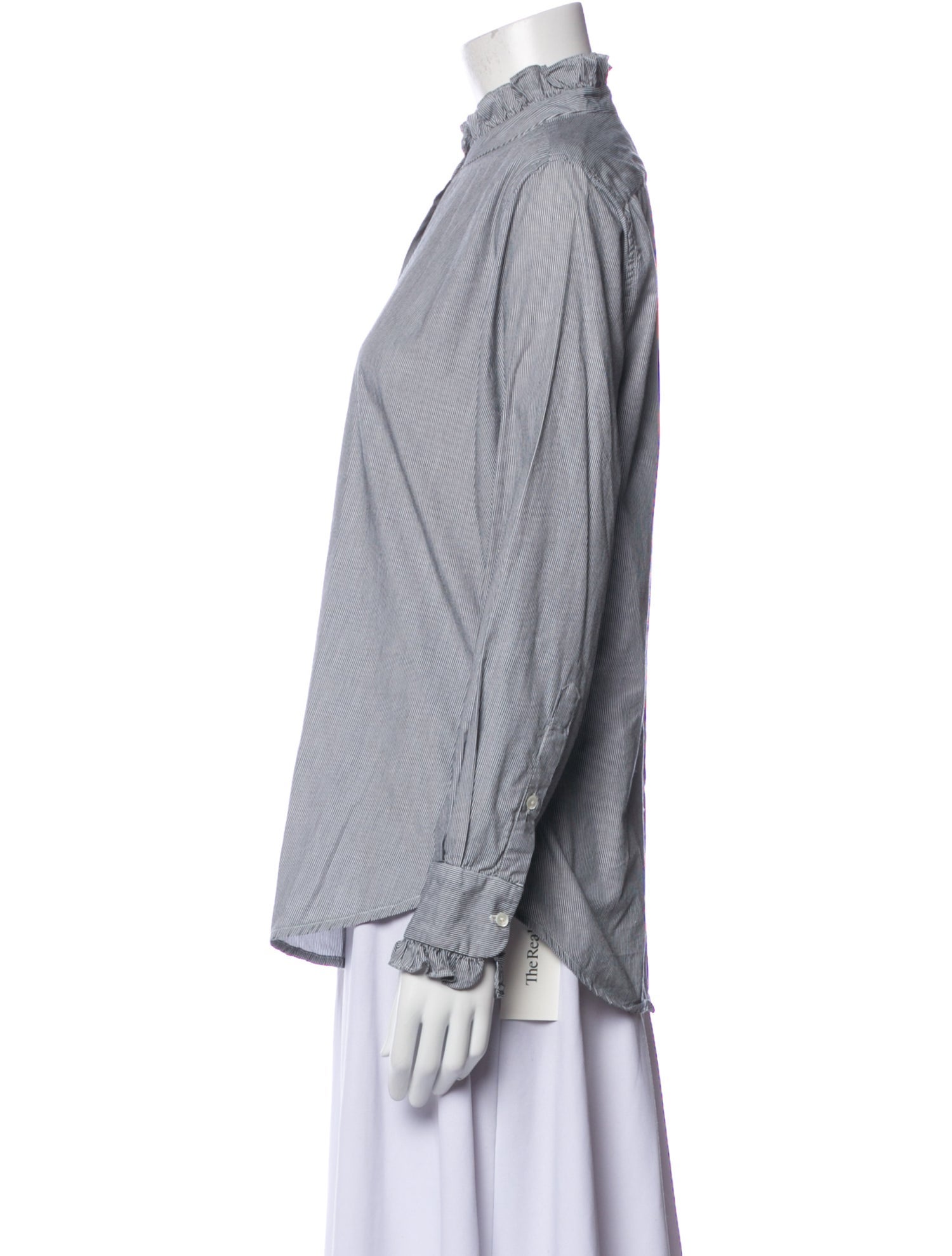 Nili Lotan Striped Mock Neck Button-Up Top