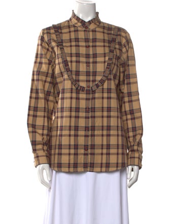 Nili Lotan Plaid Print Long Sleeve Button-Up Top