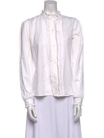 Nili Lotan Mock Neck Long Sleeve Button-Up Top