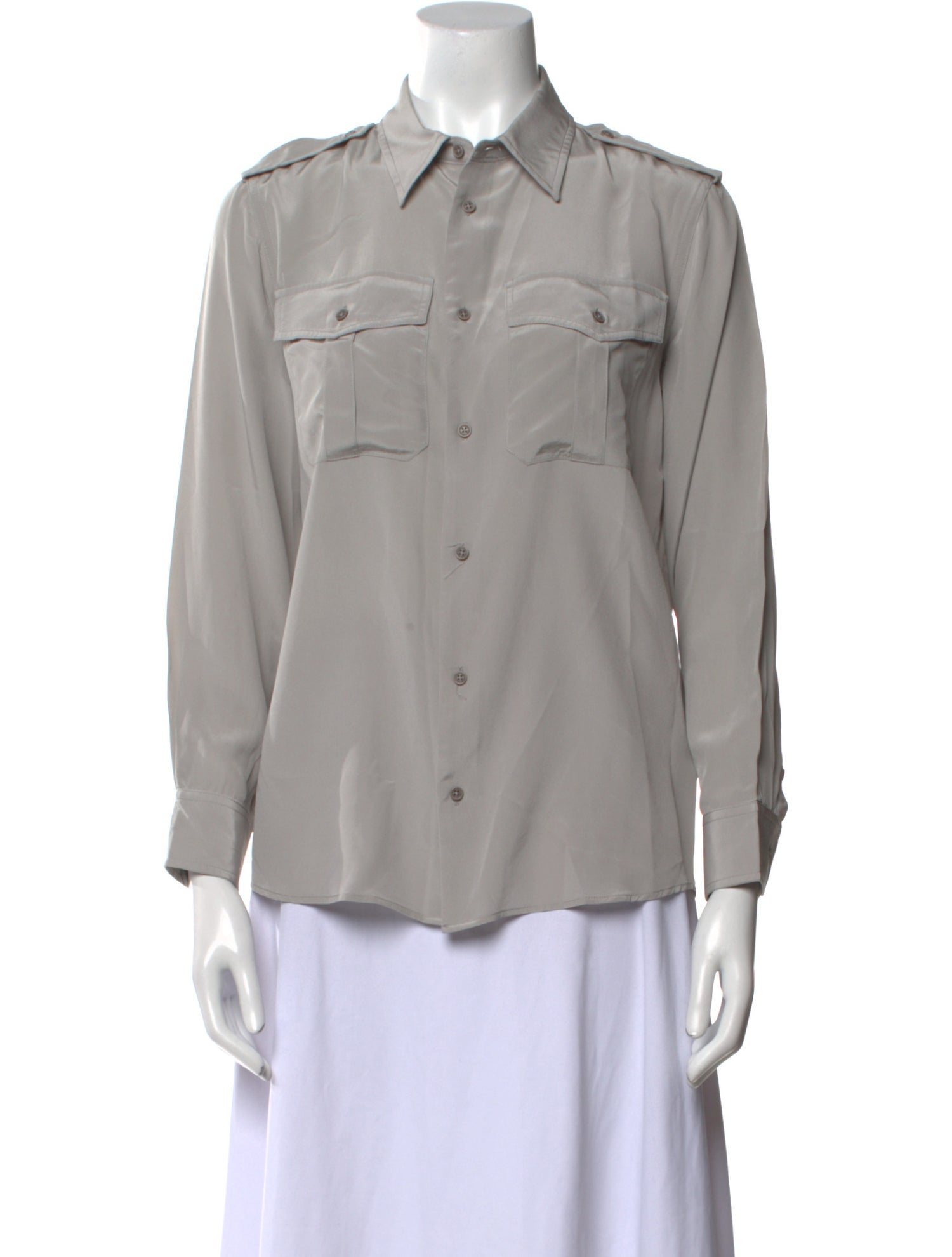 Nili Lotan Silk Three-Quarter Sleeve Button-Up Top