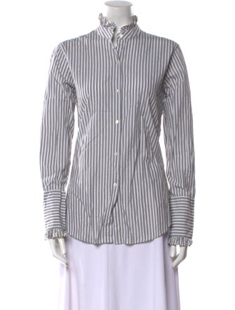 Nili Lotan Striped Mock Neck Button-Up Top