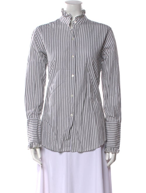 Nili Lotan Striped Mock Neck Button-Up Top