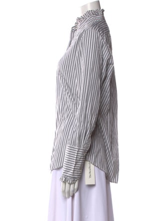 Nili Lotan Striped Mock Neck Button-Up Top
