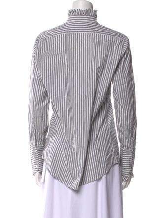Nili Lotan Striped Mock Neck Button-Up Top