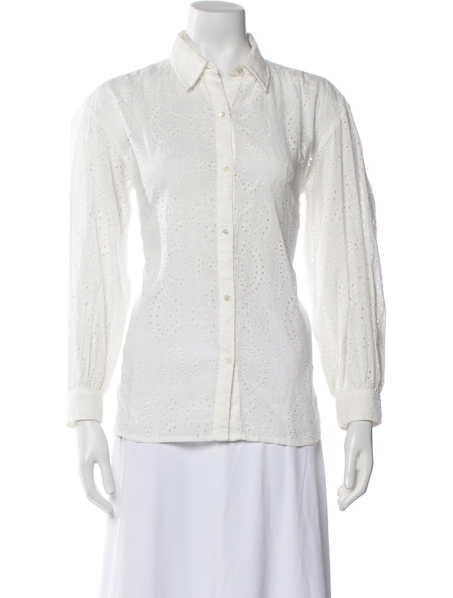 Nili Lotan Lace Pattern Long Sleeve Button-Up Top