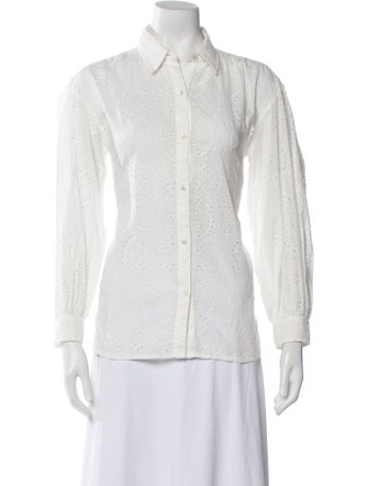 Nili Lotan Lace Pattern Long Sleeve Button-Up Top