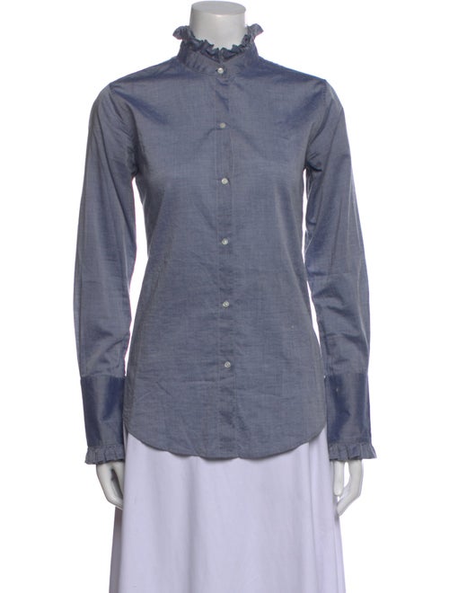 Nili Lotan Mock Neck Long Sleeve Button-Up Top