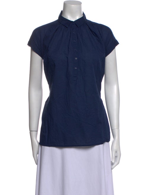 Nili Lotan Mock Neck Short Sleeve Button-Up Top