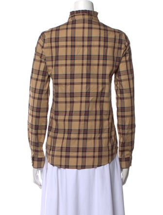 Nili Lotan Plaid Print Mock Neck Button-Up Top