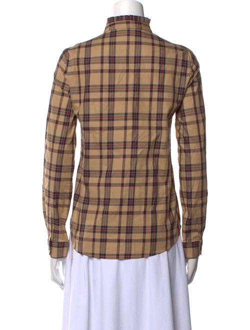 Nili Lotan Plaid Print Mock Neck Button-Up Top