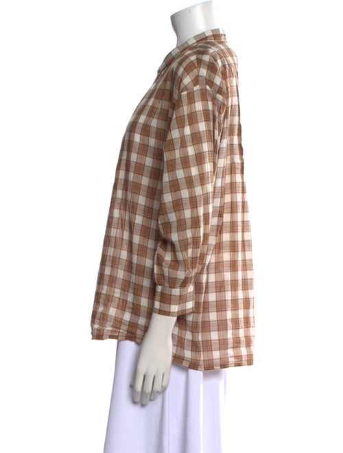 Nili Lotan Plaid Print Three-Quarter Sleeve Button-Up Top