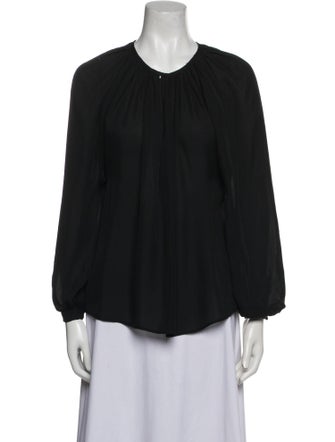 Nili Lotan Crew Neck Three-Quarter Sleeve Blouse