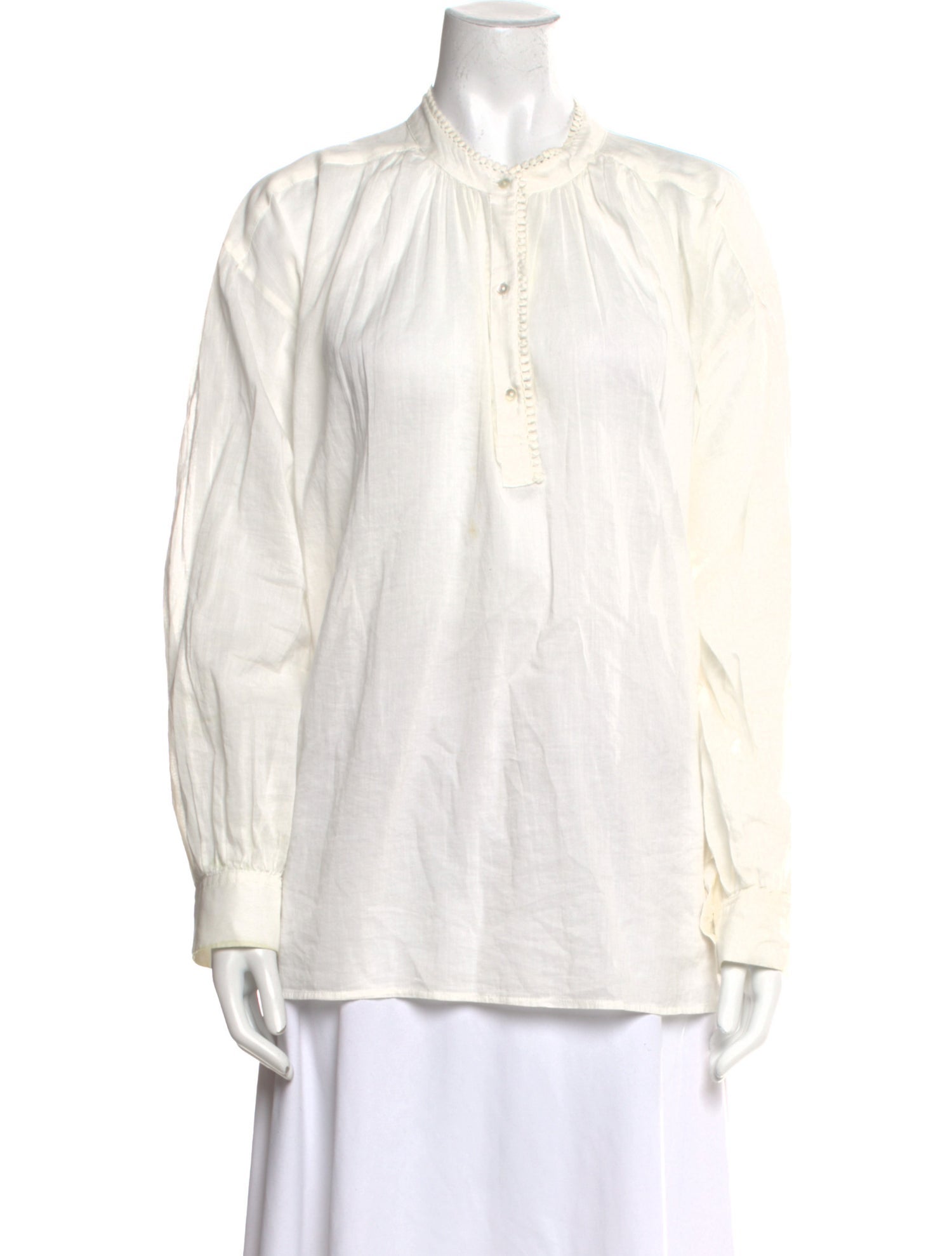 Nili Lotan Mock Neck Long Sleeve Button-Up Top