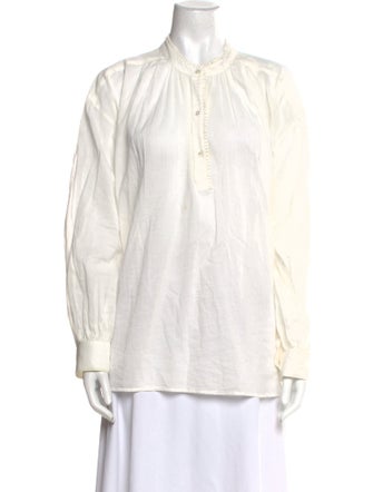 Nili Lotan Mock Neck Long Sleeve Button-Up Top