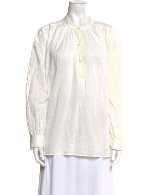 Nili Lotan Mock Neck Long Sleeve Button-Up Top