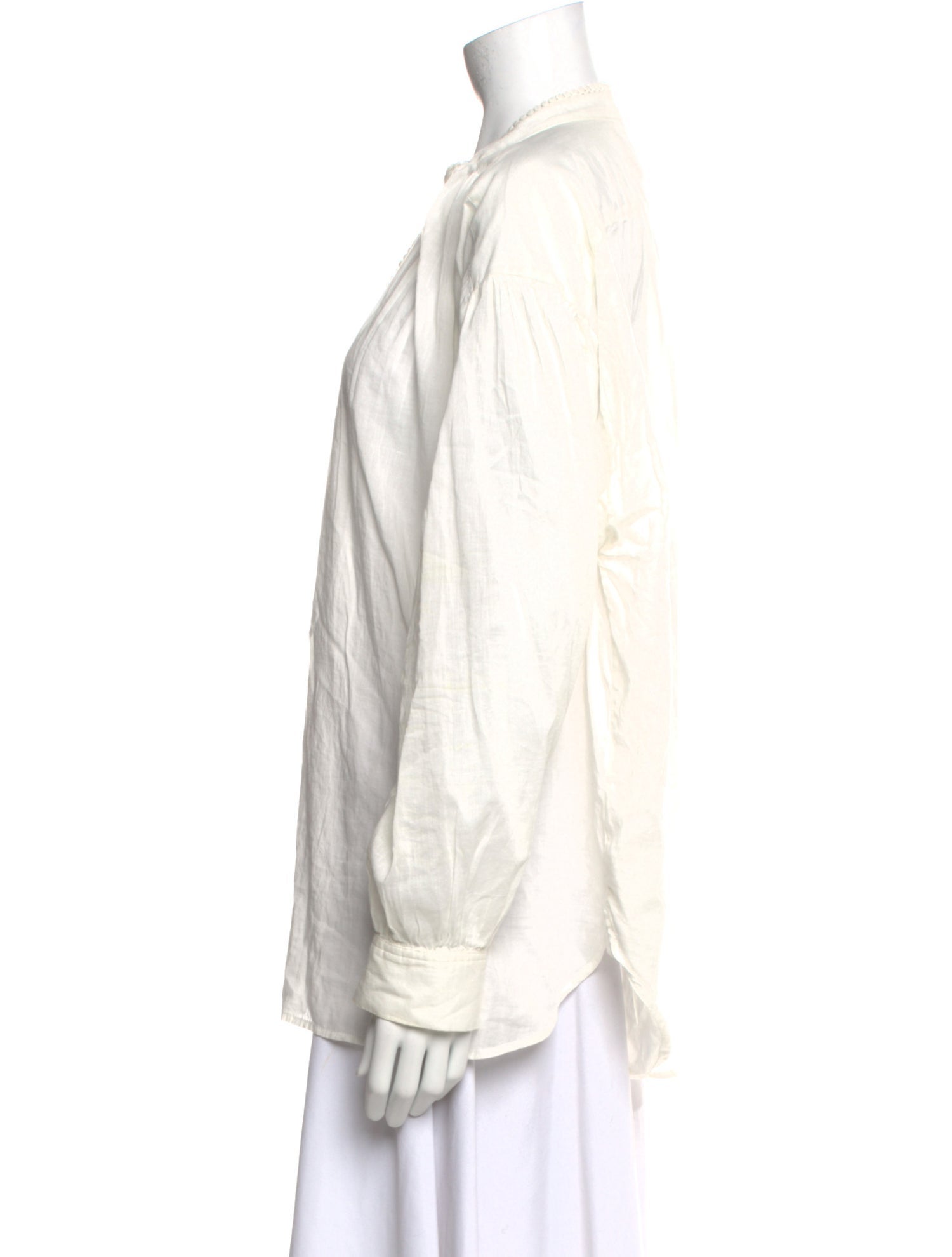 Nili Lotan Mock Neck Long Sleeve Button-Up Top