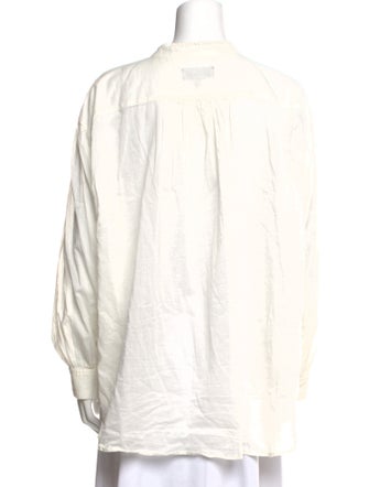 Nili Lotan Mock Neck Long Sleeve Button-Up Top