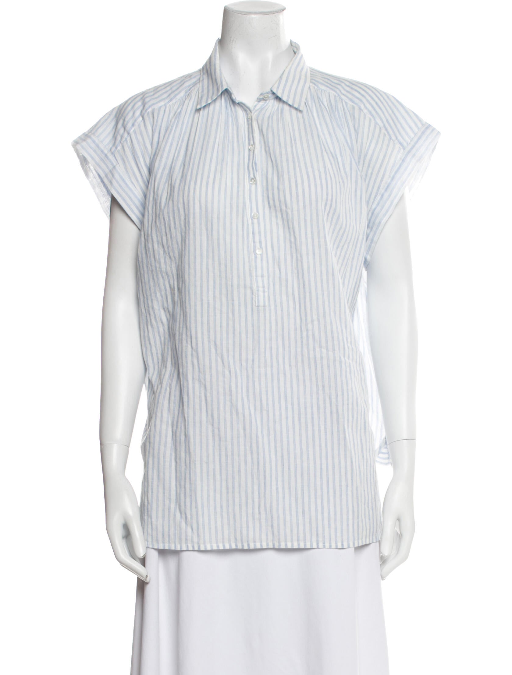 Nili Lotan Striped Short Sleeve Button-Up Top