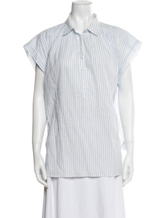 Nili Lotan Striped Short Sleeve Button-Up Top