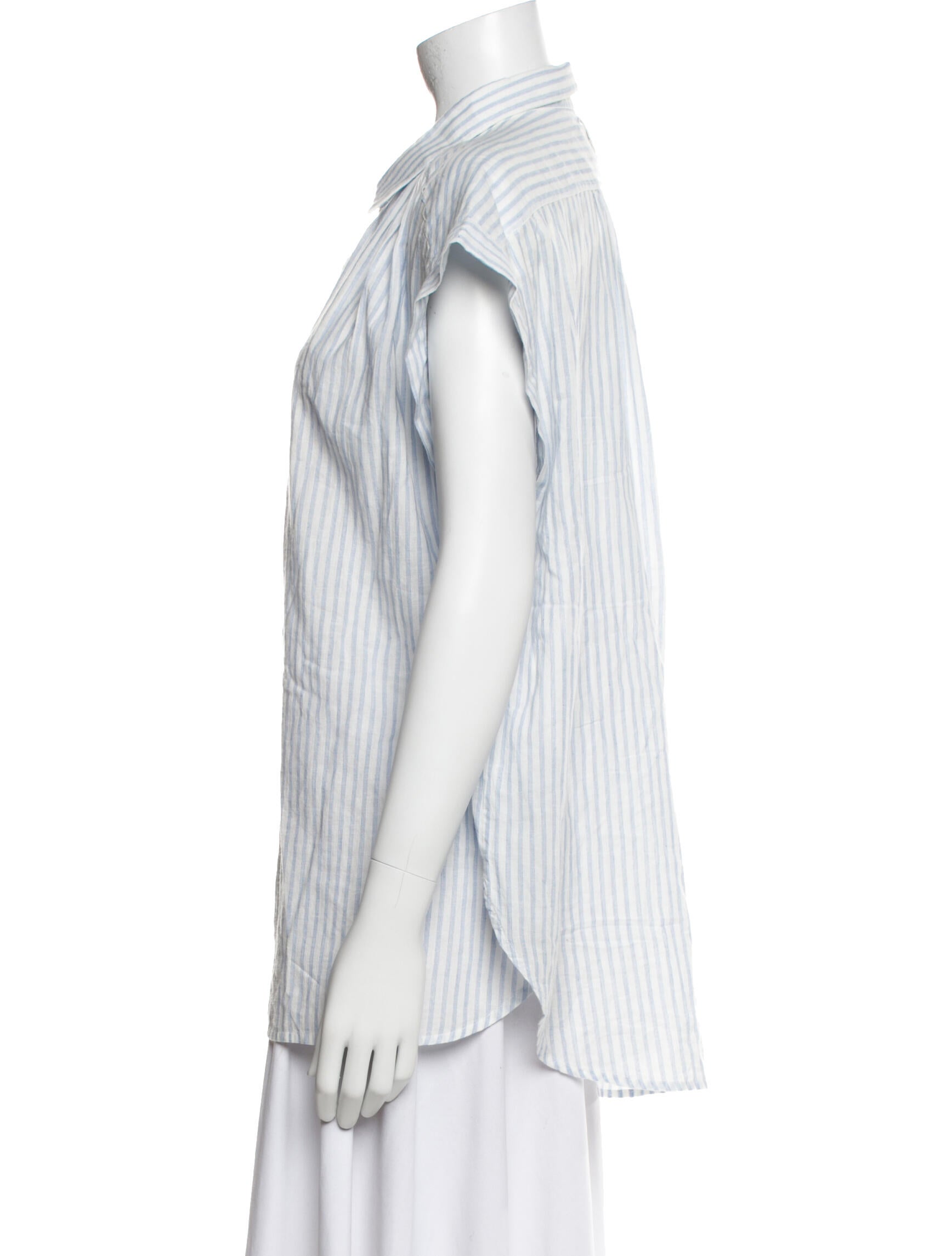 Nili Lotan Striped Short Sleeve Button-Up Top