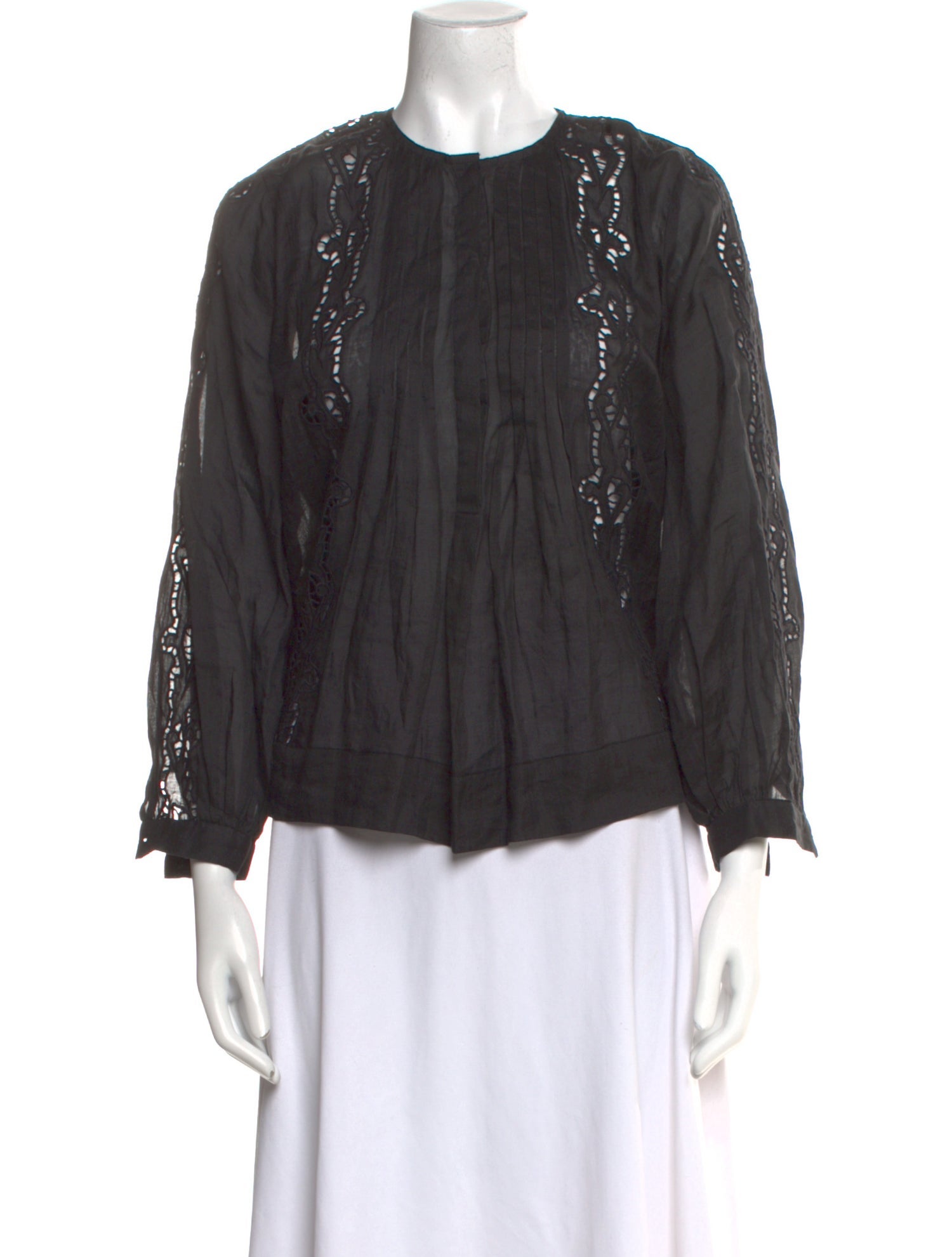 Nili Lotan Crew Neck Three-Quarter Sleeve Blouse