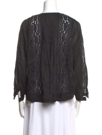 Nili Lotan Crew Neck Three-Quarter Sleeve Blouse