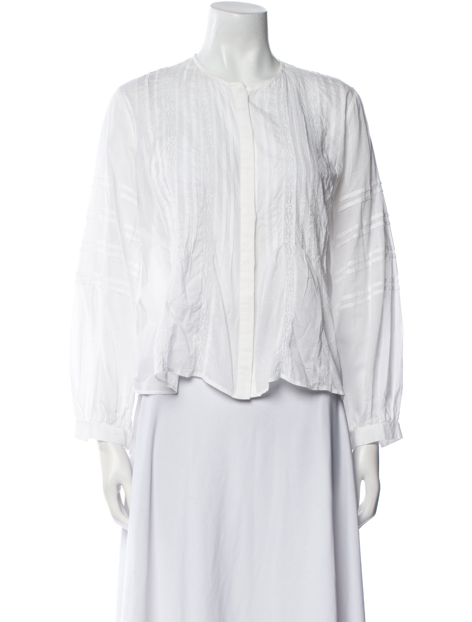 Nili Lotan Mock Neck Three-Quarter Sleeve Button-Up Top