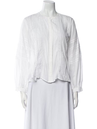 Nili Lotan Mock Neck Three-Quarter Sleeve Button-Up Top
