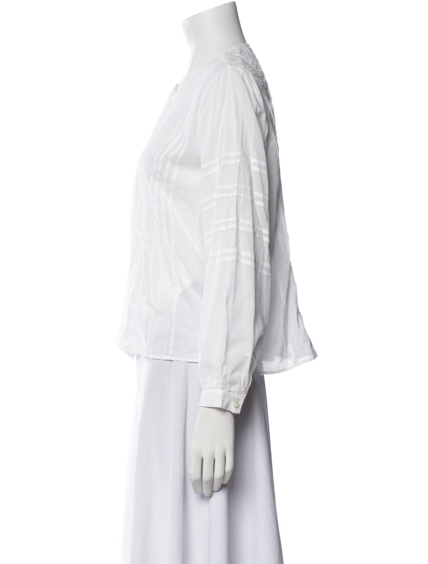 Nili Lotan Mock Neck Three-Quarter Sleeve Button-Up Top