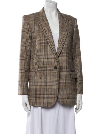 Nili Lotan Virgin Wool Plaid Print Blazer