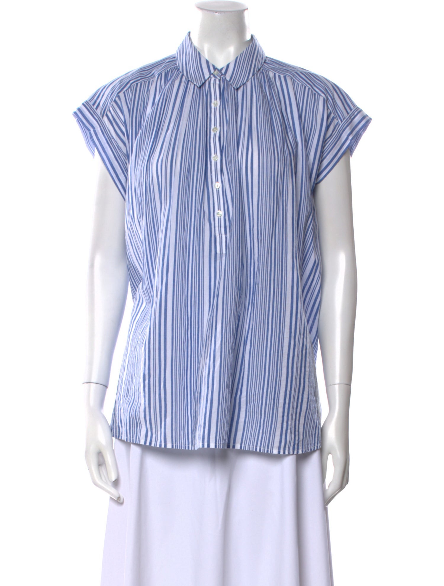 Nili Lotan Striped Short Sleeve Button-Up Top