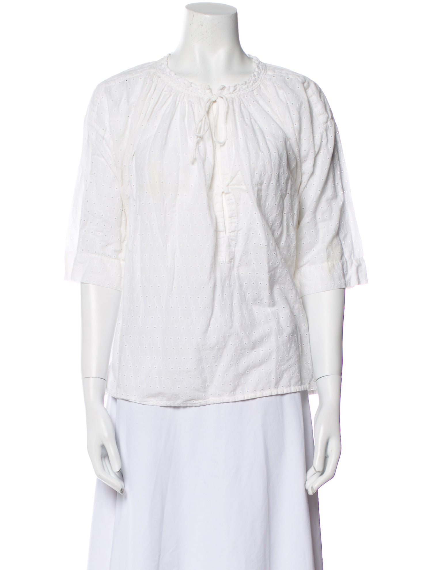 Nili Lotan Lace Pattern Crew Neck Blouse