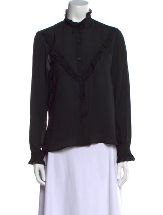 Nili Lotan Silk Mock Neck Button-Up Top