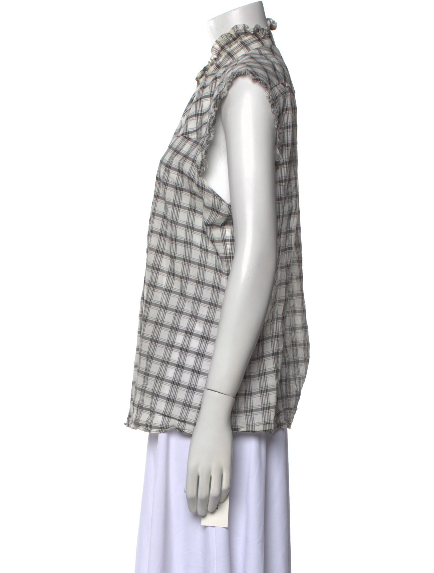 Nili Lotan Plaid Print Mock Neck Button-Up Top