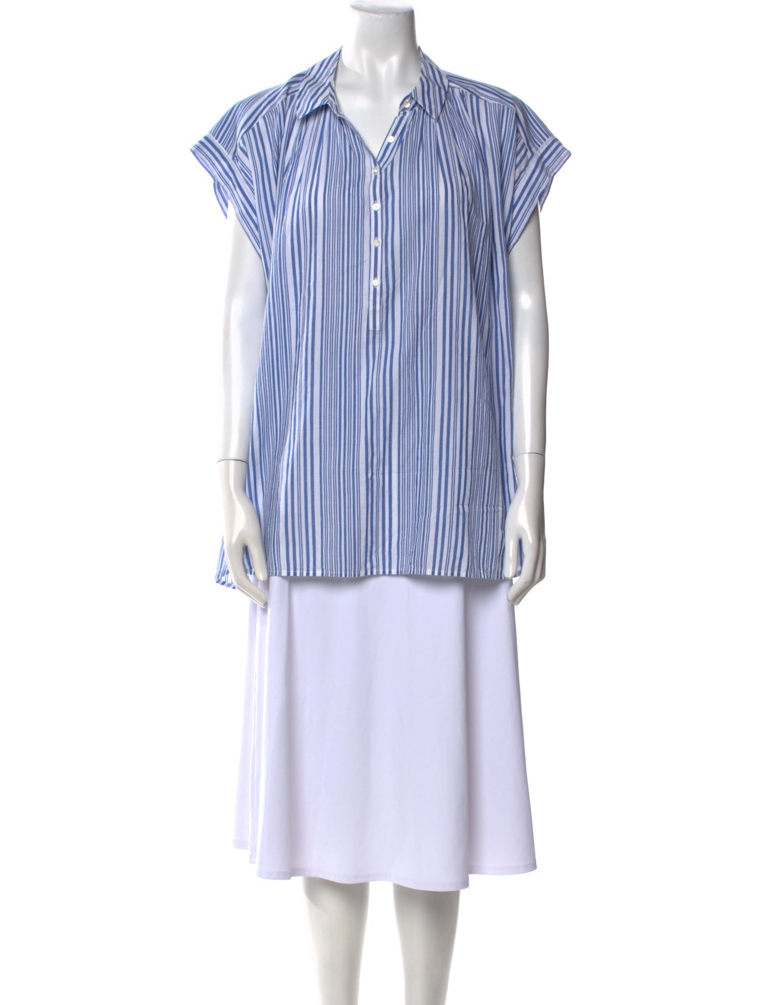 Nili Lotan Striped Short Sleeve Button-Up Top