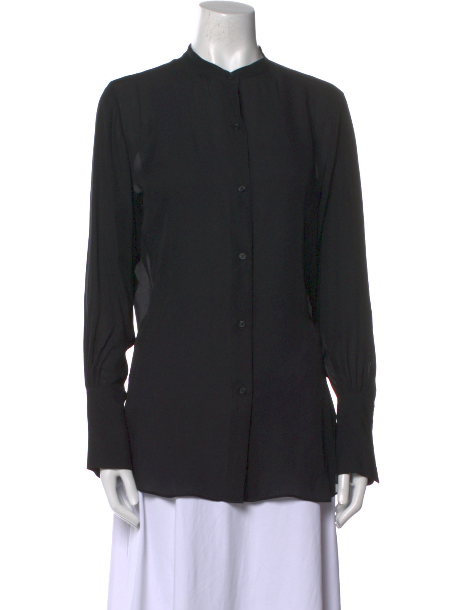 Nili Lotan Silk Mock Neck Button-Up Top