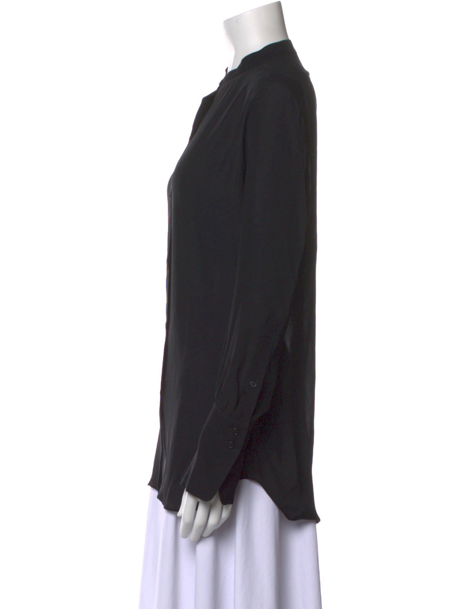 Nili Lotan Silk Mock Neck Button-Up Top