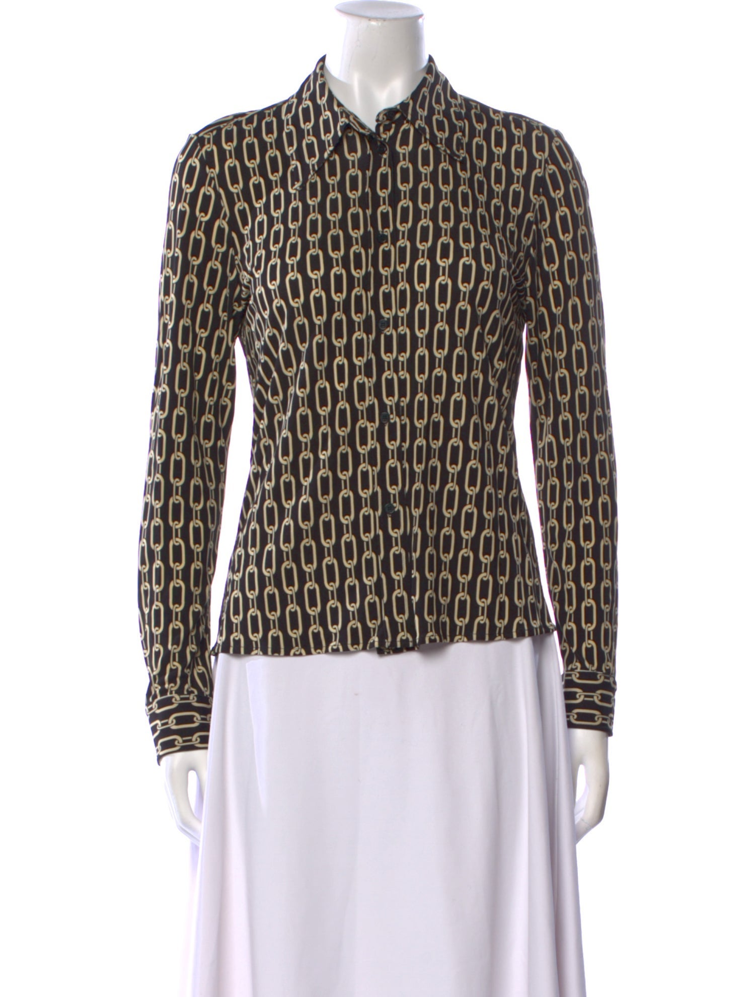 Nili Lotan Printed Long Sleeve Button-Up Top