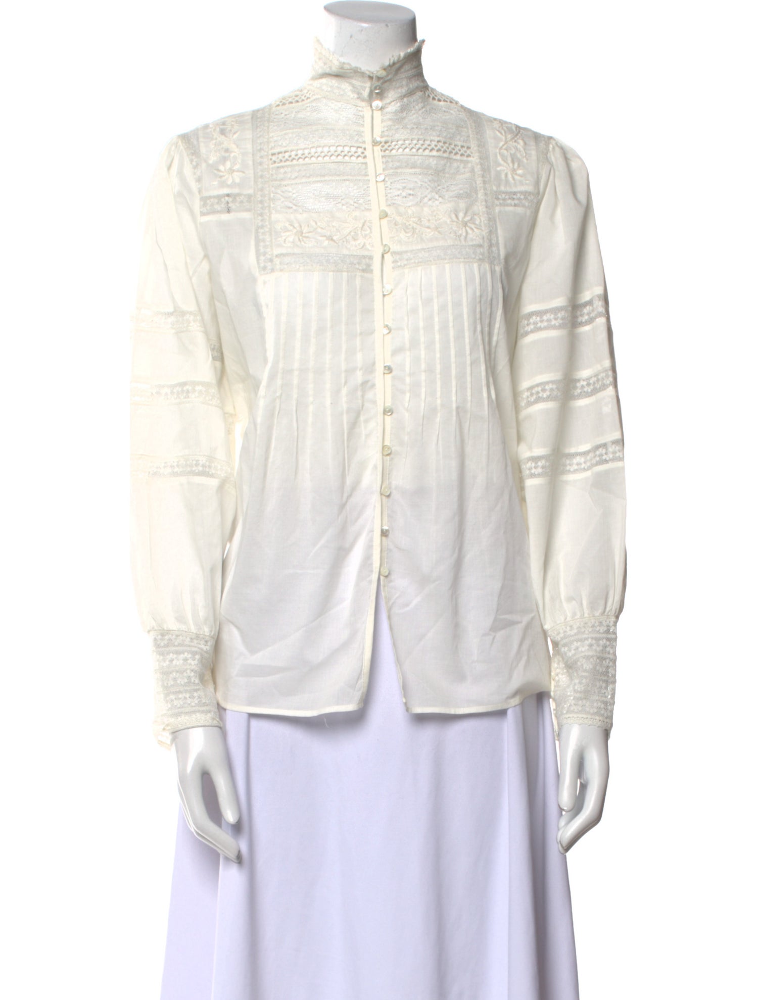 Nili Lotan Mock Neck Long Sleeve Button-Up Top