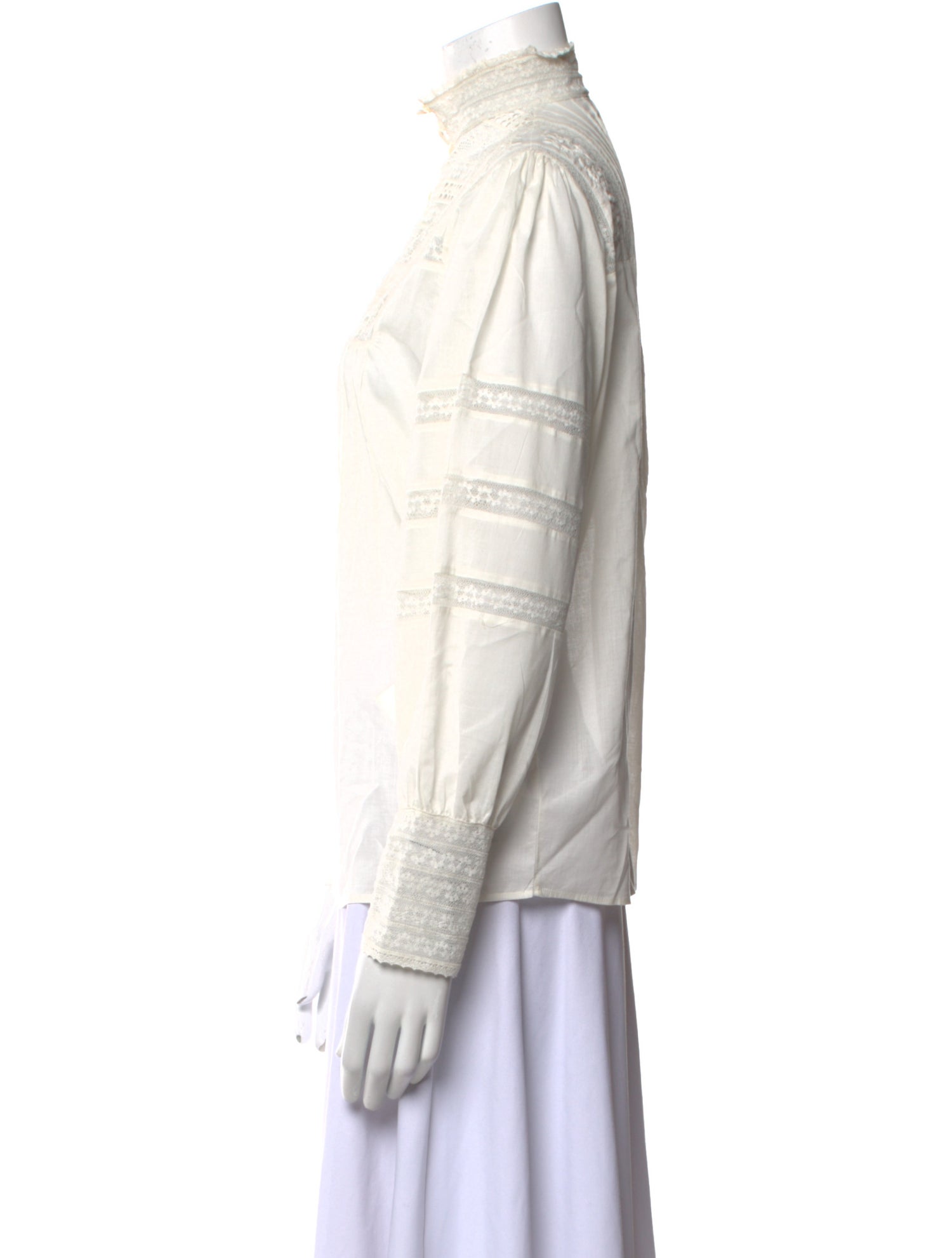 Nili Lotan Mock Neck Long Sleeve Button-Up Top