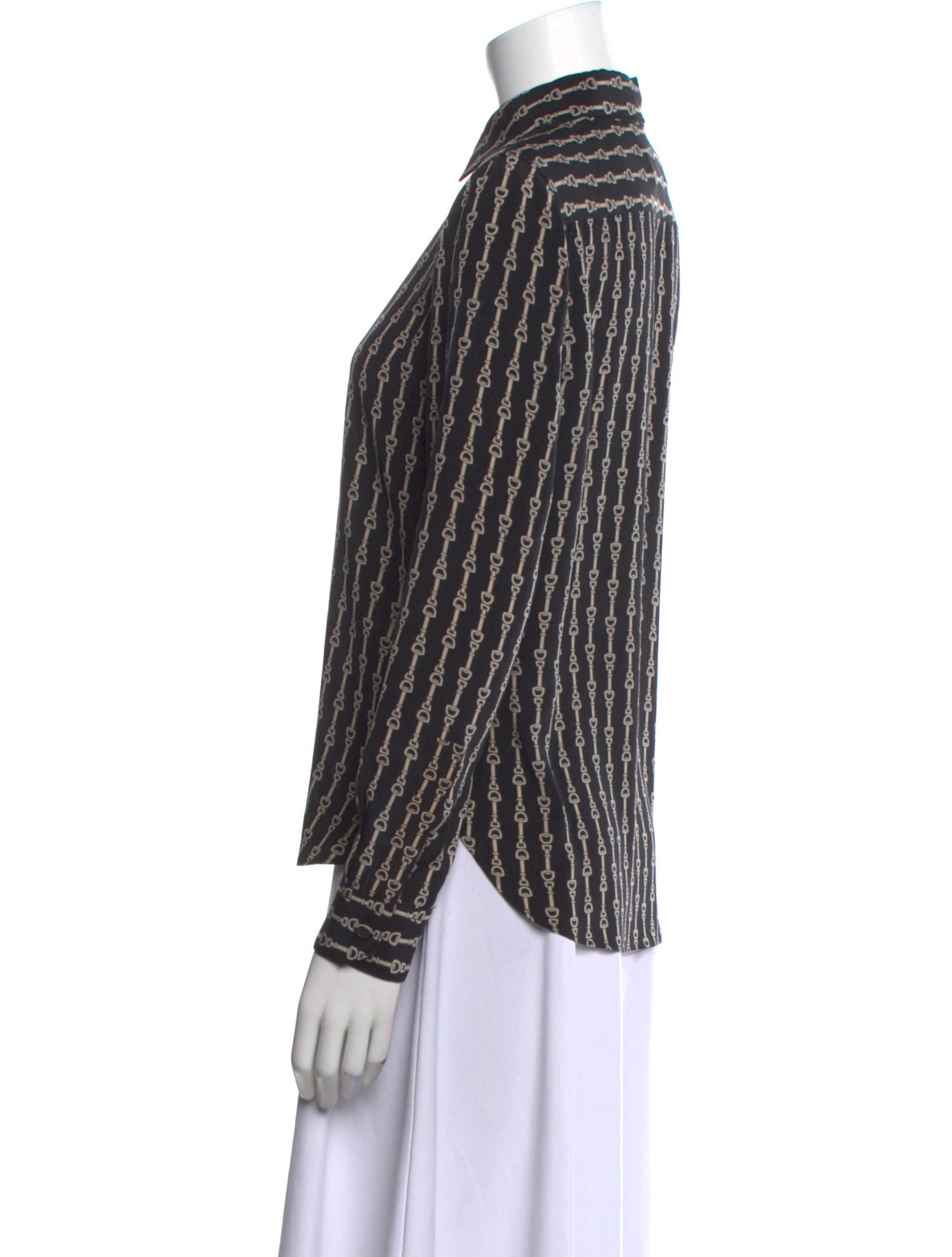 Nili Lotan Silk Striped Button-Up Top