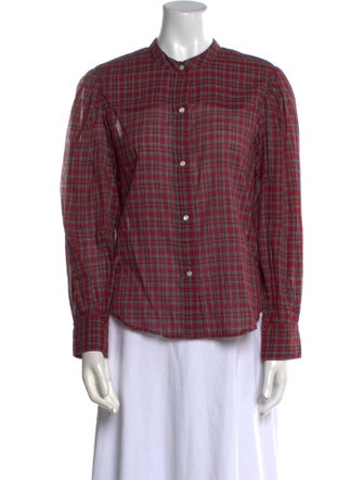 Nili Lotan Plaid Print Crew Neck Button-Up Top